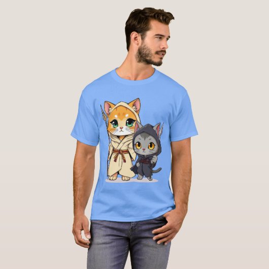 Chibi Style Medieval Cats with Spears T-shirt (Voorkant volledig)