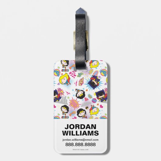 Chibi Super Heroine Pattern Bagagelabel (Achterkant verticaal)