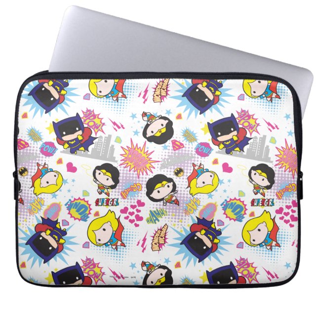 Chibi Super Heroine Pattern Laptop Sleeve (Voorkant)
