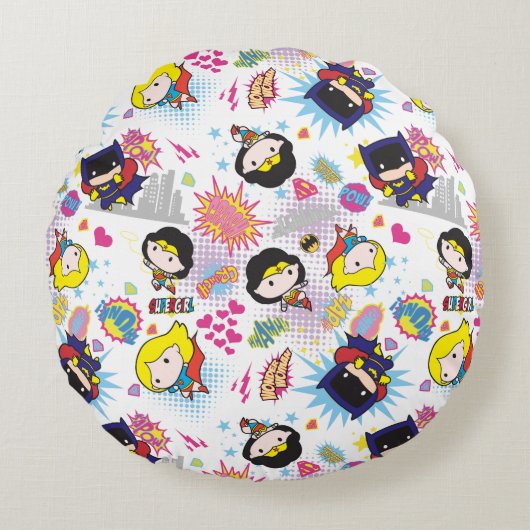 Chibi Super Heroine Pattern Rond Kussen (Voorkant)