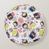 Chibi Super Heroine Pattern Rond Kussen (Achterkant)