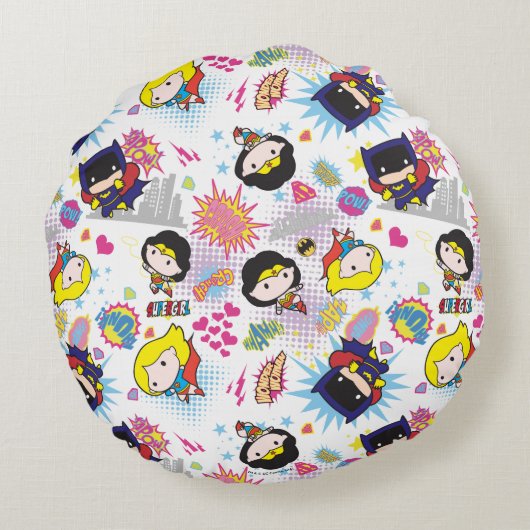 Chibi Super Heroine Pattern Rond Kussen (Achterkant)