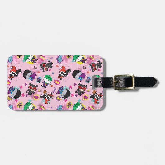 Chibi Super Villain Action Pattern Bagagelabel (Voorkant horizontaal)