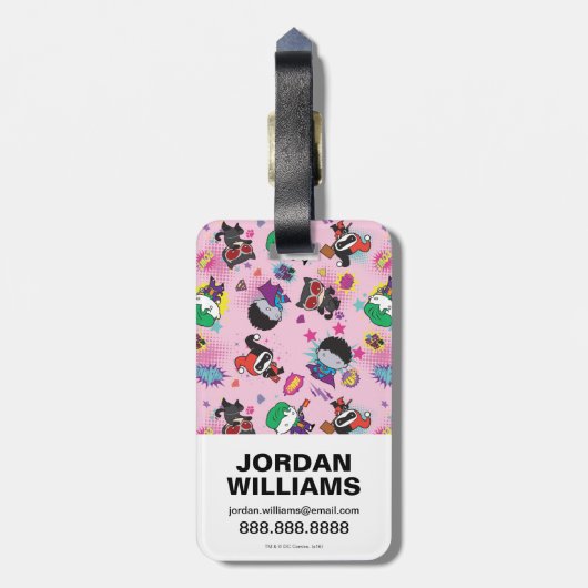 Chibi Super Villain Action Pattern Bagagelabel (Achterkant verticaal)