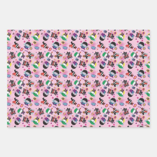 Chibi Super Villain Action Pattern Inpakpapier Vel (Voorkant 2)