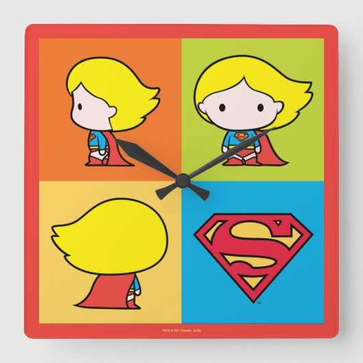 Chibi Supergirl Character Turnround Vierkante Klok (Voorkant)