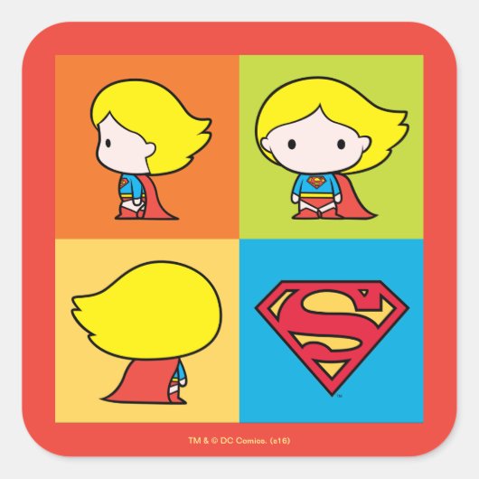 Chibi Supergirl Character Turnround Vierkante Sticker (Voorkant)