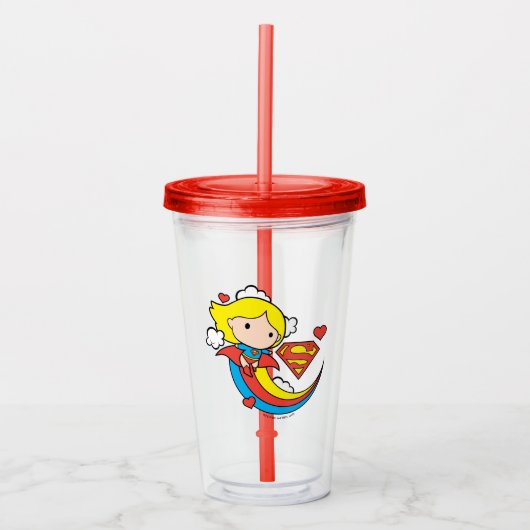 Chibi Supergirl Flying Rainbow Acryl Drinkbeker (Voorkant)