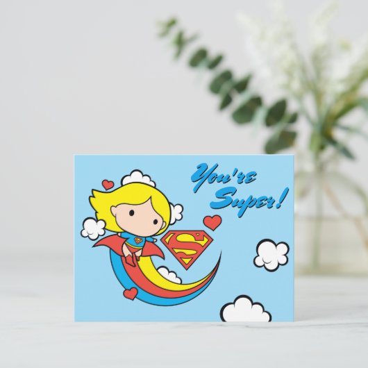 Chibi Supergirl Flying Rainbow Briefkaart (Staand voorkant)