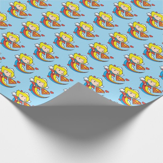 Chibi Supergirl Flying Rainbow Cadeaupapier (Hoek)