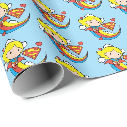 Chibi Supergirl Flying Rainbow Cadeaupapier (Rol Hoek)