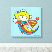 Chibi Supergirl Flying Rainbow Canvas Afdruk (Insitu (Houten vloer))