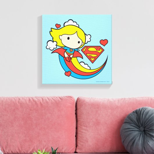 Chibi Supergirl Flying Rainbow Canvas Afdruk (Insitu (Woonkamer))