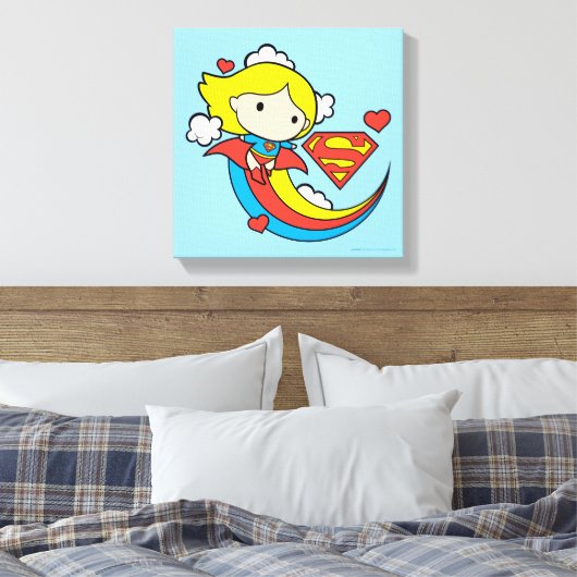 Chibi Supergirl Flying Rainbow Canvas Afdruk (Insitu (Slaapkamer))