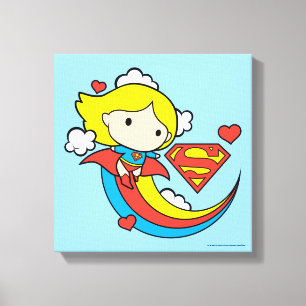 Chibi Supergirl Flying Rainbow Canvas Afdruk