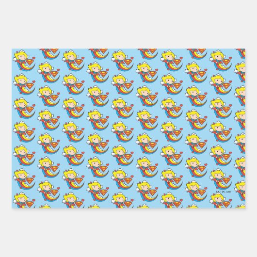 Chibi Supergirl Flying Rainbow Inpakpapier Vel (Voorkant 2)