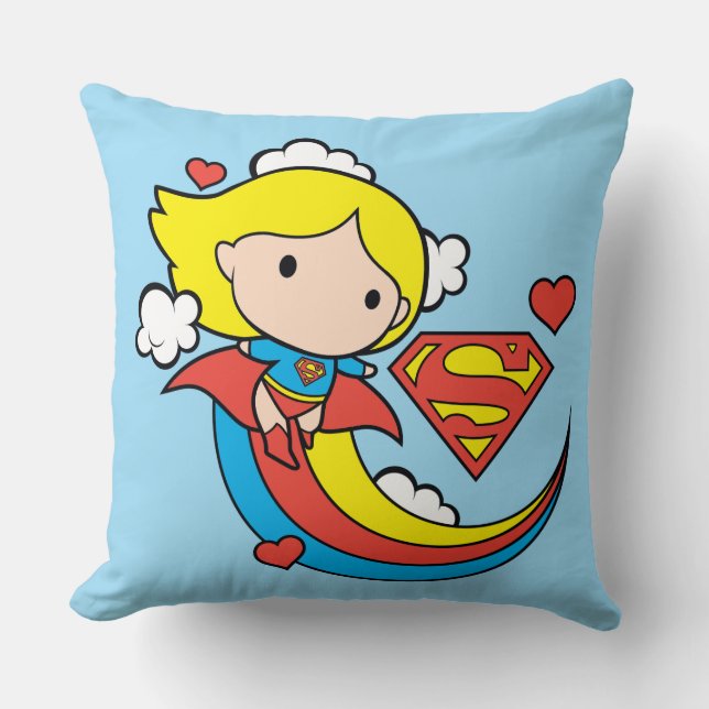 Chibi Supergirl Flying Rainbow Kussen (Voorkant)