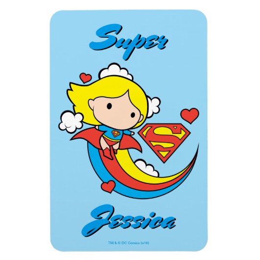 Chibi Supergirl Flying Rainbow Magneet (Verticaal)