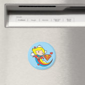 Chibi Supergirl Flying Rainbow Magneet (Insitu (Vaatwasser))