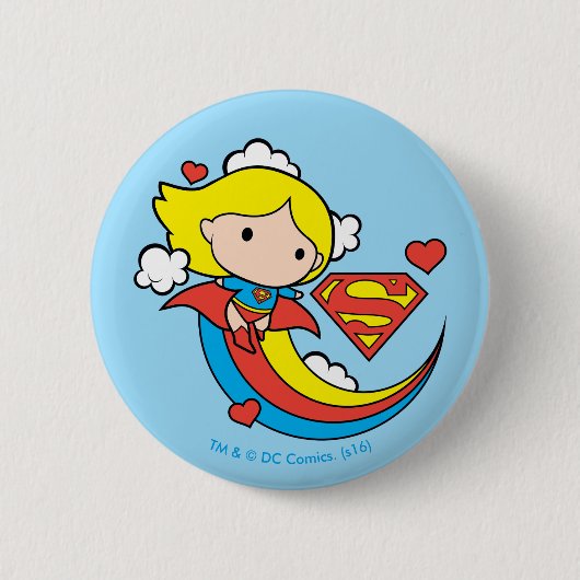 Chibi Supergirl Flying Rainbow Ronde Button 5,7 Cm (Voorkant)