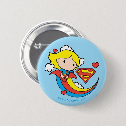 Chibi Supergirl Flying Rainbow Ronde Button 5,7 Cm (Voorkant /achterkant)