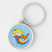 Chibi Supergirl Flying Rainbow Sleutelhanger (Voorkant)