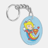 Chibi Supergirl Flying Rainbow Sleutelhanger (Voorkant Links)