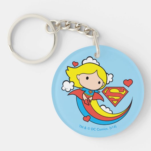 Chibi Supergirl Flying Rainbow Sleutelhanger (Voorkant)
