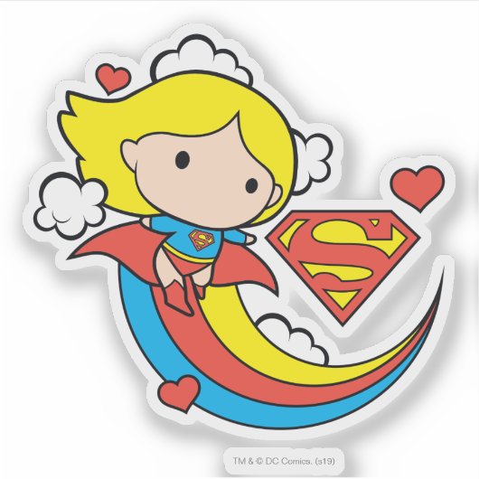 Chibi Supergirl Flying Rainbow Sticker (Voorkant)