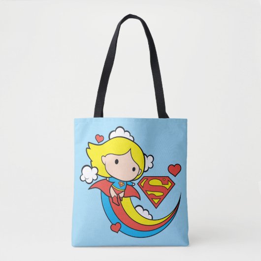 Chibi Supergirl Flying Rainbow Tote Bag (Voorkant)