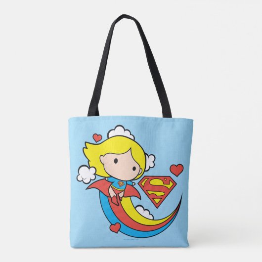 Chibi Supergirl Flying Rainbow Tote Bag (Achterkant)