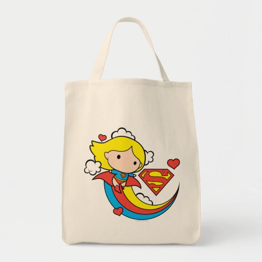 Chibi Supergirl Flying Rainbow Tote Bag (Voorkant)