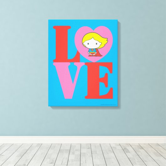 Chibi Supergirl LOVE Canvas Afdruk (Insitu (Houten vloer))