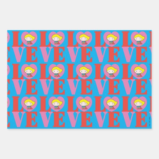 Chibi Supergirl LOVE Inpakpapier Vel (Voorkant 2)