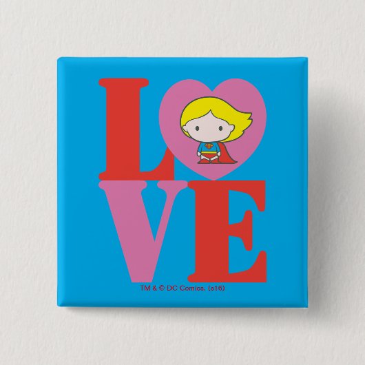 Chibi Supergirl LOVE Vierkante Button 5,1 Cm (Voorkant)
