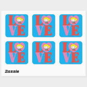 Chibi Supergirl LOVE Vierkante Sticker (Vel)