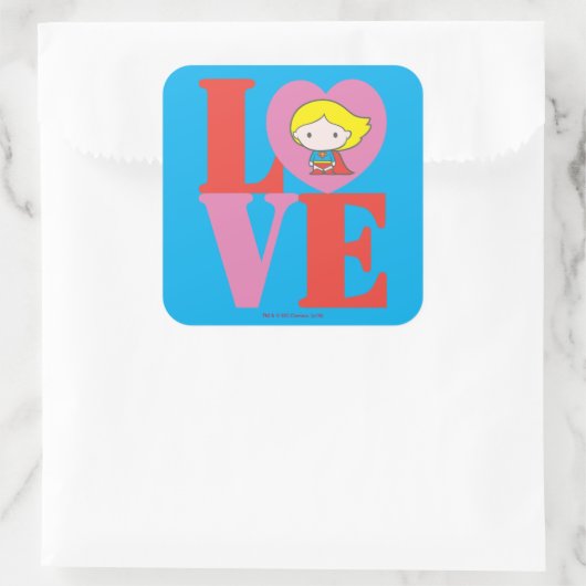 Chibi Supergirl LOVE Vierkante Sticker (Tas)