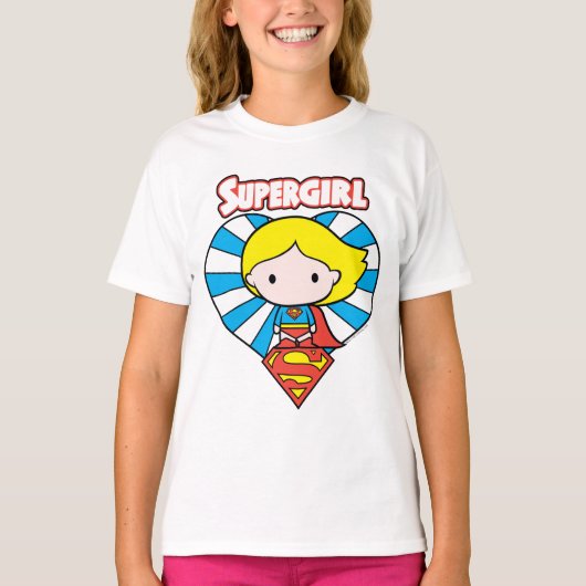 Chibi Supergirl Starburst Hart en Logo T-shirt (Voorkant)