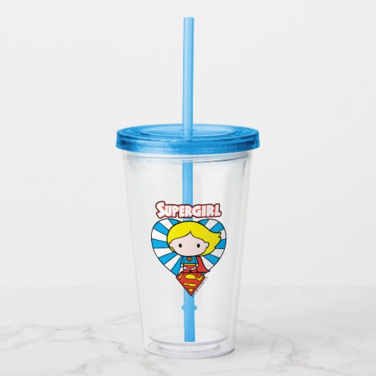 Chibi Supergirl Starburst Heart en Logo Acryl Drinkbeker (Voorkant)