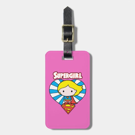 Chibi Supergirl Starburst Heart en Logo Bagagelabel (Voorkant verticaal)