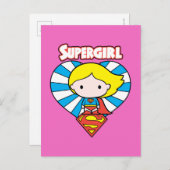 Chibi Supergirl Starburst Heart en Logo Briefkaart (Voorkant / Achterkant)