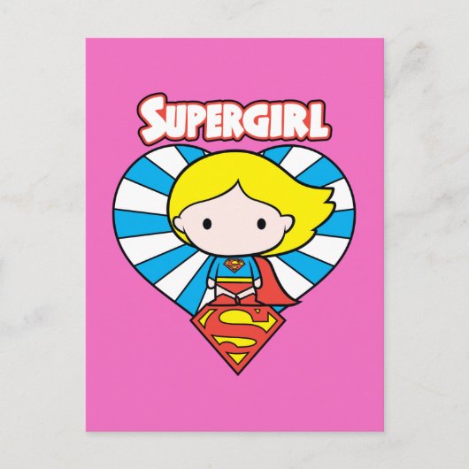 Chibi Supergirl Starburst Heart en Logo Briefkaart (Voorkant)