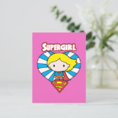 Chibi Supergirl Starburst Heart en Logo Briefkaart (Staand voorkant)