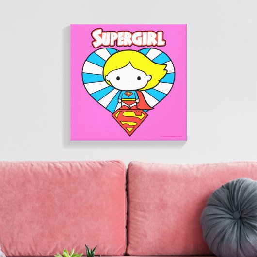 Chibi Supergirl Starburst Heart en Logo Canvas Afdruk (Insitu (Woonkamer))