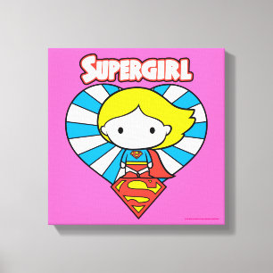 Chibi Supergirl Starburst Heart en Logo Canvas Afdruk