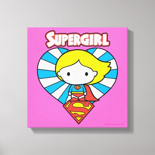 Chibi Supergirl Starburst Heart en Logo Canvas Afdruk (Voorkant)
