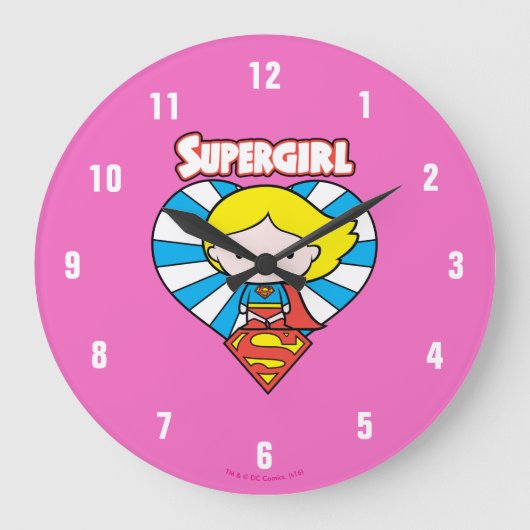 Chibi Supergirl Starburst Heart en Logo Grote Klok (Voorkant)