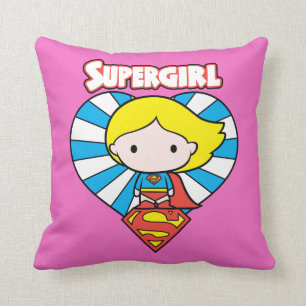 Chibi Supergirl Starburst Heart en Logo Kussen