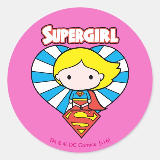 Chibi Supergirl Starburst Heart en Logo Ronde Sticker (Voorkant)