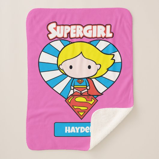 Chibi Supergirl Starburst Heart en Logo Sherpa Deken (Voorkant)